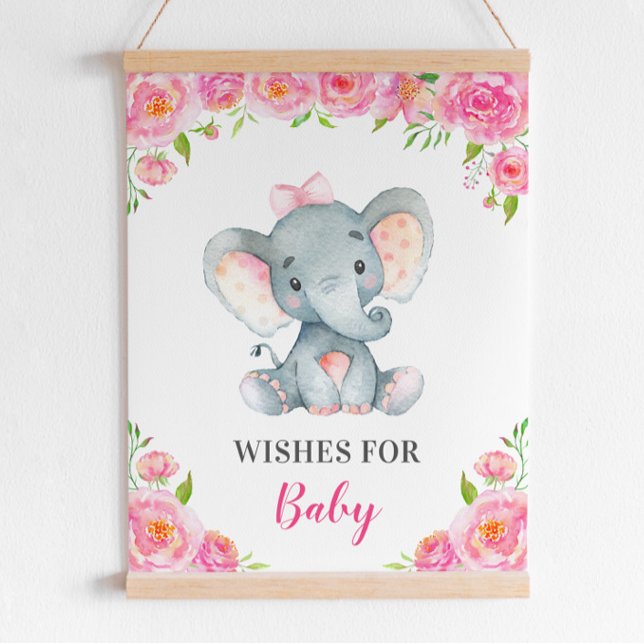 Poster Desejos para bebê Elefante Rosa Chá Sprinkle (Criador carregado)