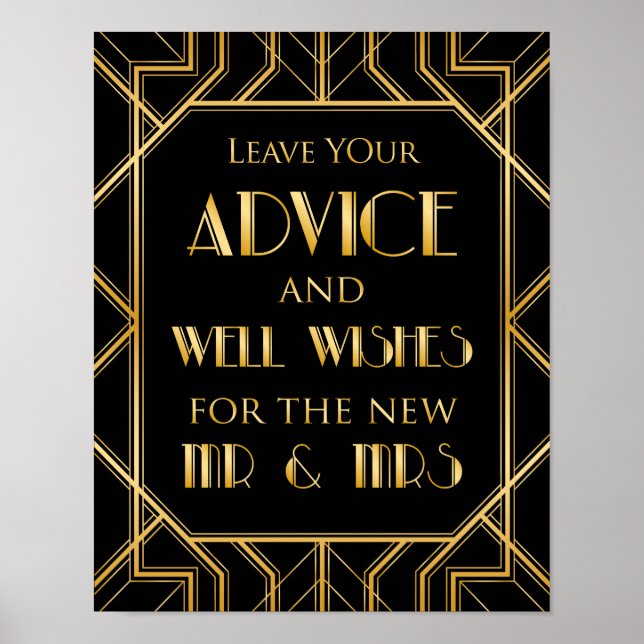 Poster Desejos para o Sr. & Sra. Wedding Sign | Gatsby Ar (Frente)