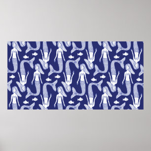 Poster Desenhar a sereia e o padrão dos peixes no estilo