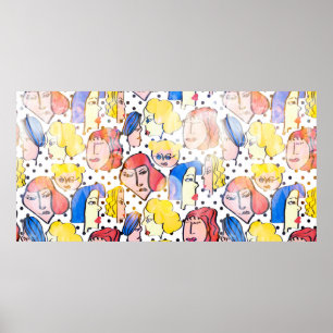 Poster desenhar abstrato com uma mulher virada para a fre