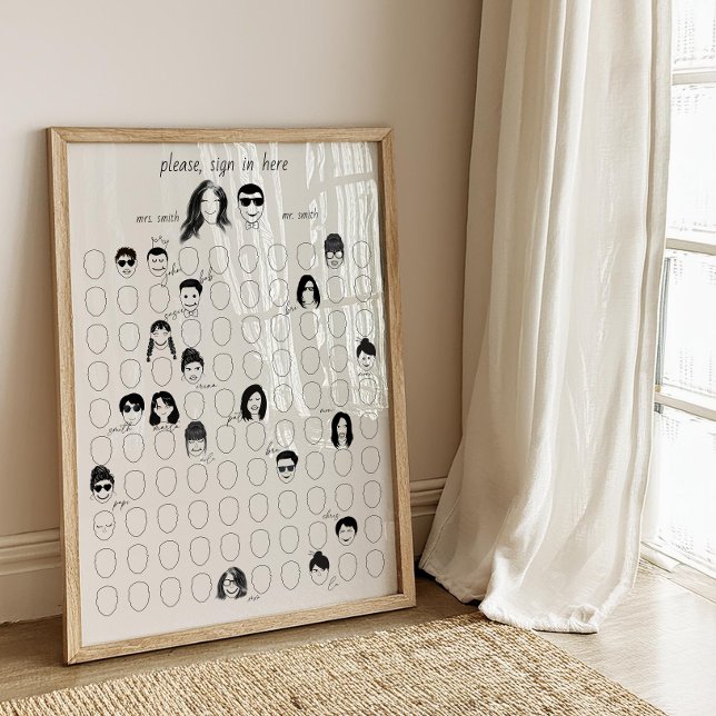 Poster Desenhar o seu Livro de 100 sobre Casamento de Alt (Draw Your Face Alternative Funny Guestbook Idea Wedding Interactive Doodle 100 Guests Unique Cute)