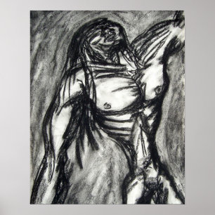 Póster Desenho a Carvão de Luto e Depressão