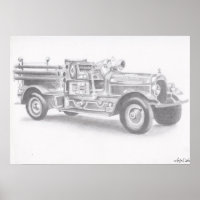 Desenho a lápis de caminhão de bombeiros pôster gr