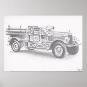 Poster Desenho a lápis de caminhão de bombeiros pôster gr
