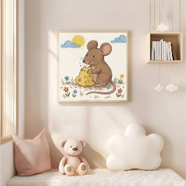 Poster Desenho a lápis de giz de um rato fofo comendo que