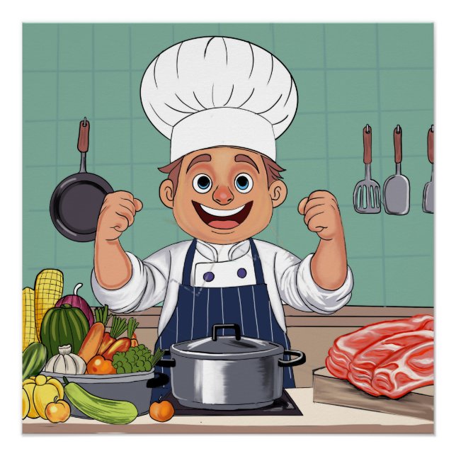 Póster Desenho à mão de chef cartoon procreate (Frente)