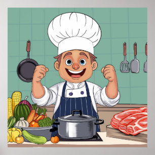 Poster Desenho à mão de chef cartoon procreate