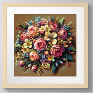 Poster Desenho a Pastel de um Buquê Floral