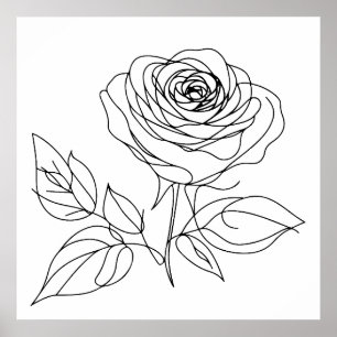 Poster desenho a preto de rosa de linha minimalista