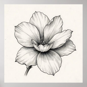 Poster Desenho a tinta de flor botânica vintage em linha