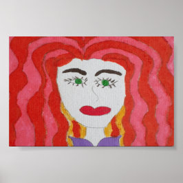 Poster Desenho Abstrato: Face de uma Menina de Cabelo Ver