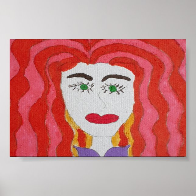 Poster Desenho Abstrato: Face de uma Menina de Cabelo Ver (Frente)