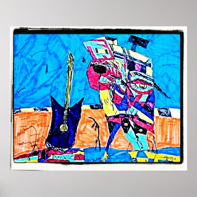 PÓSTER DESENHO ABSTRATO GUITARISTA (Frente)