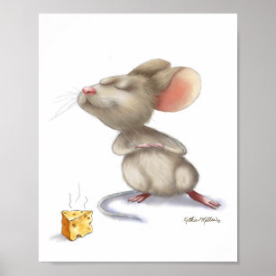 Poster Desenho Adorável de Rato e Queijo