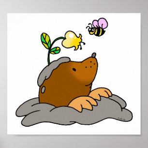 Poster desenho animado com abelha de flor