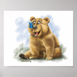 Poster Desenho animado de borboleta e urso