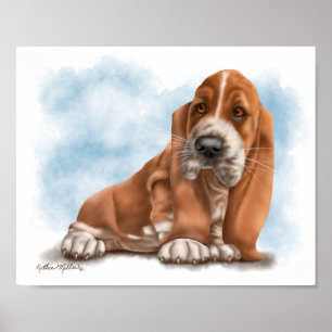 Poster Desenho animado de cachorrinho Basset Hound Adoráv