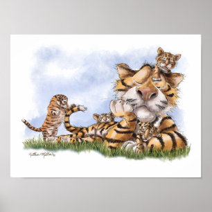 Poster Desenho Animado de Família de Tigres