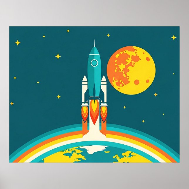 Poster Desenho animado de foguete espacial fofo (Frente)