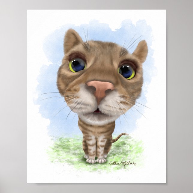 Poster Desenho Animado de Gato Tabby Divertido (Frente)