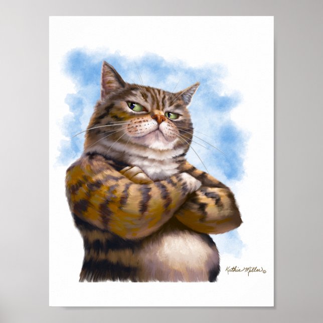Poster Desenho Animado de Gato Tabby Durão (Frente)
