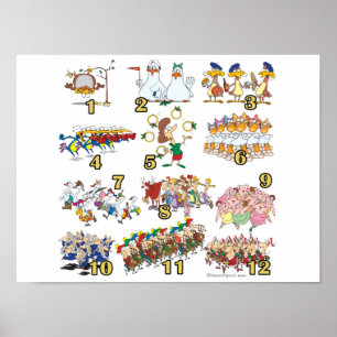 Póster desenho animado de natal dos doze dias