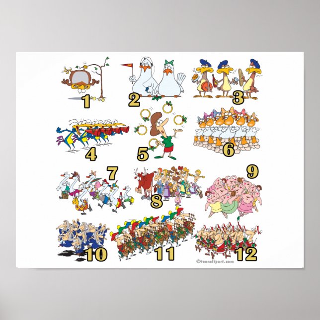 Póster desenho animado de natal dos doze dias (Frente)