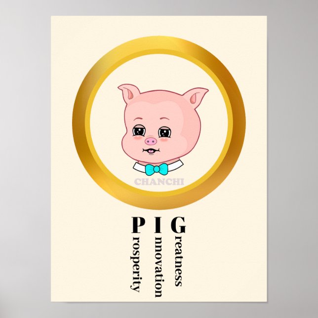 Poster Desenho Animado de Porco Fofo (Frente)