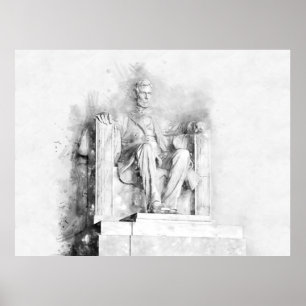Poster Desenho aquarela e lápis do Memorial Lincoln