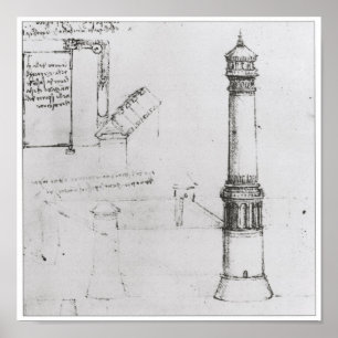 Póster Desenho arquitectónico, torre, Leonardo da Vinci