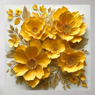 Poster Desenho Artístico Botânico em Papel Amarelo