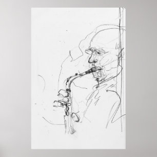 Poster Desenho artístico saxofonista -
