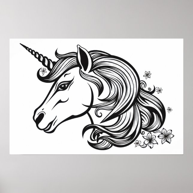 Poster Desenho bonito de cabeça de unicórnio. (Frente)