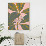 Poster Desenho Botânico das Palmas Rosa e Verde<br><div class="desc">Uma bela ilustração floral de uma palmeira de bananas tropicais em folha verde e amarela num fundo cor-de-rosa pincelado</div>