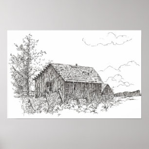 Póster Desenho branco da caneta da tinta do preto velho