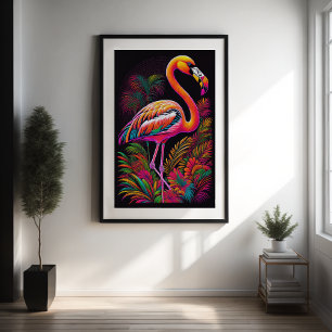 Poster Desenho colorido abstrato de um Flamingo 2:3 II
