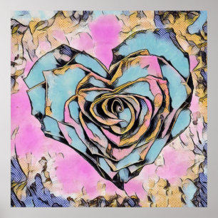 Poster Desenho colorido, branco, de coração