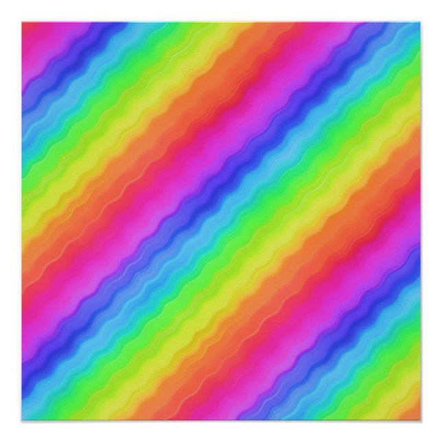 Póster Desenho Colorido de Arco-íris Diagonal Ondulado (Frente)