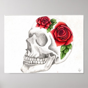 Poster Desenho cor-de-rosa do crânio