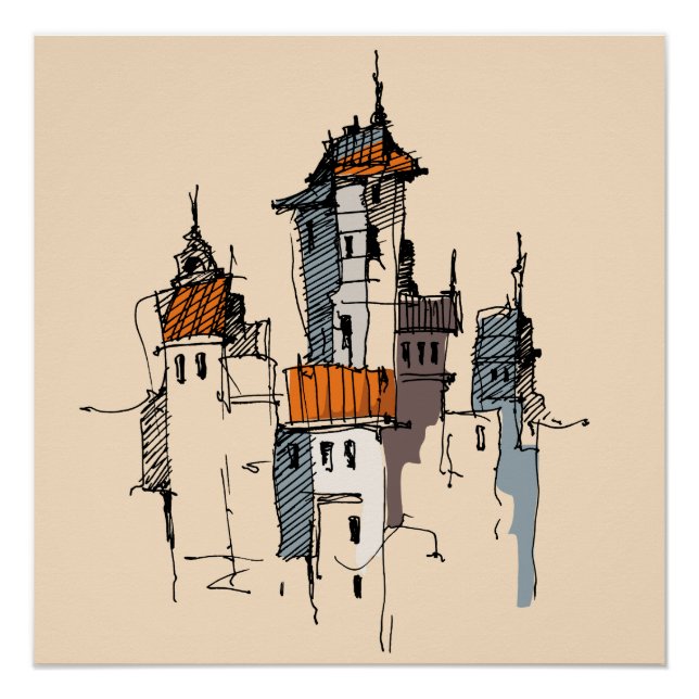 Póster Desenho da Aldeia Italiana (Frente)