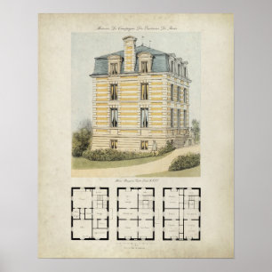 Poster Desenho da arquitetura de Paris França Vintage nº