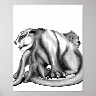 Poster Desenho da família Puma, preto e branco