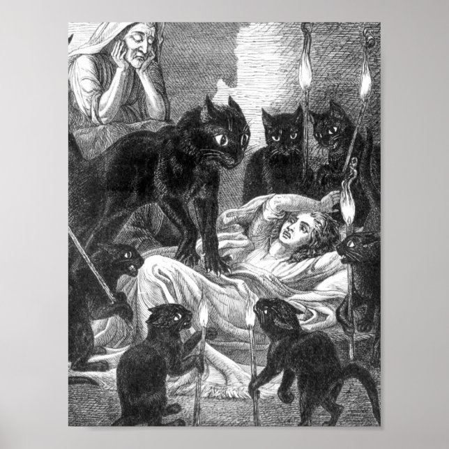 Poster Desenho da festa do gato preto retrô (Frente)