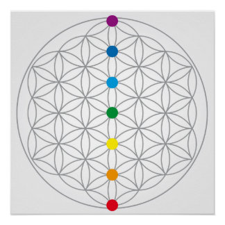Póster Desenho da Flor da Vida e 7 Cores do Arco-íris dos
