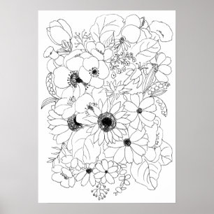 Poster desenho da linha de arranjo das flores