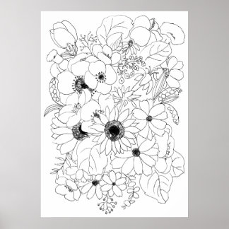 Poster desenho da linha de arranjo das flores