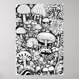 Poster Desenho da linha do cogumelo