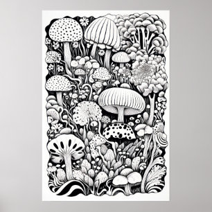 Poster Desenho da linha do cogumelo Pequeno