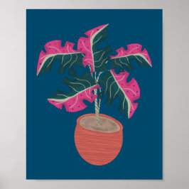 Poster Desenho Da Mão Da Planta De Monstera Rosa