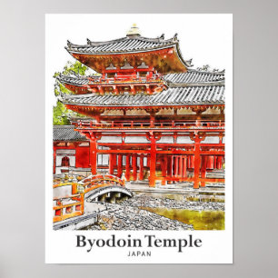 Poster Desenho da Mão d'água do Japão do Templo de Byodoi